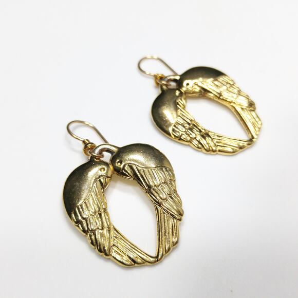 Laurel Burch Song Sparrows Earrings Gold Plated Birds Heart Shape 1980s Vintage - Picture 4 of 10